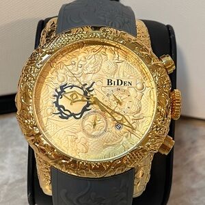 BIDEN Gold Dragon Relief Watch 3ATM Stainless Steel